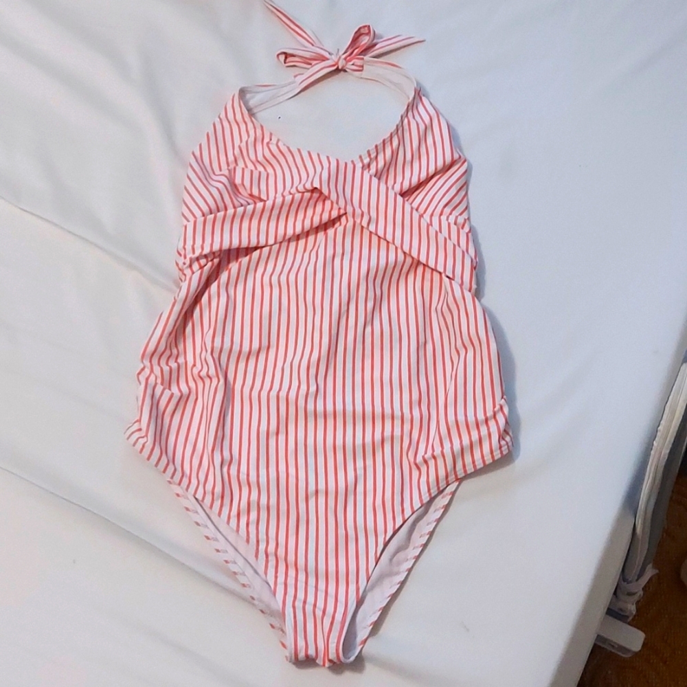 Shein pink candy stripe maternity swim suit. One piece. Size medium
